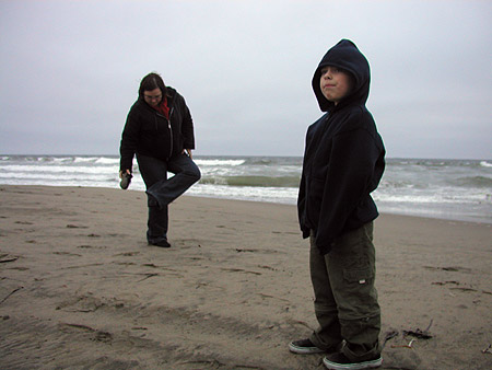 sandy shoes at ocean beach