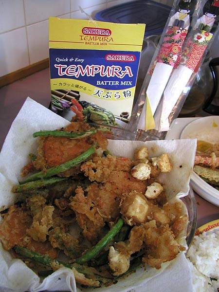 fried tempura veggies and tofu
