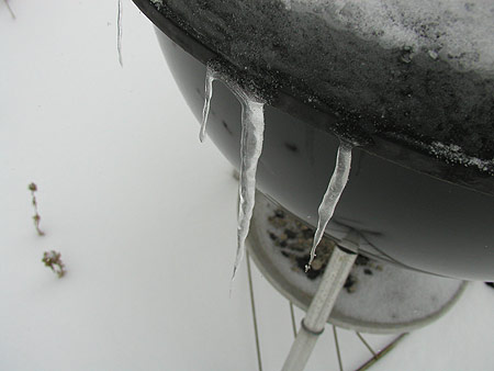 icicle laden bbq grill