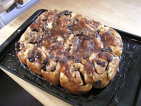 gooey mass of caramel rolls