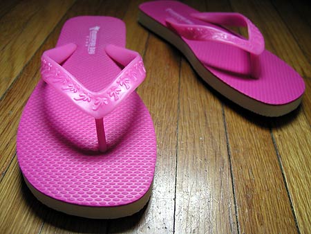 flamingo pink flip flops