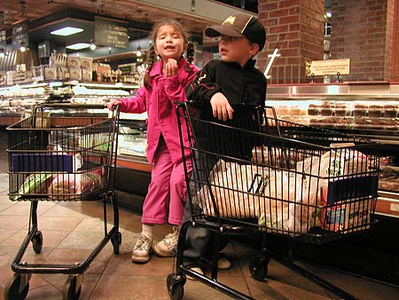 kids with carts at kowalski's