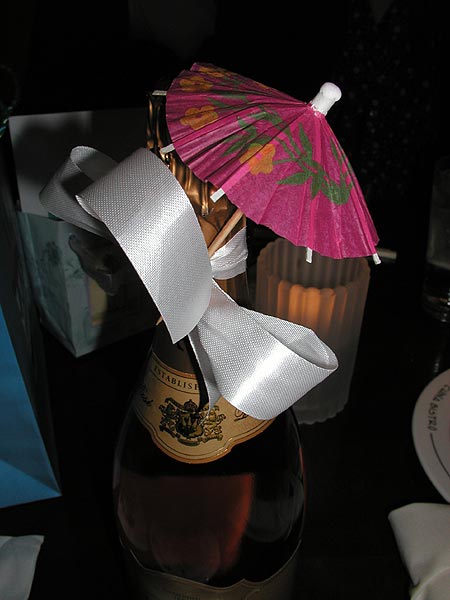 bottle of korbel adorned with fancy-schmancy umbrella