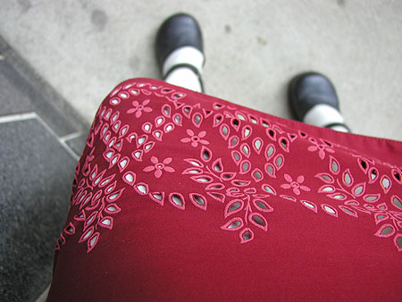 waiting for my ride in my new skirt