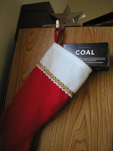 stocking stuffed with coal